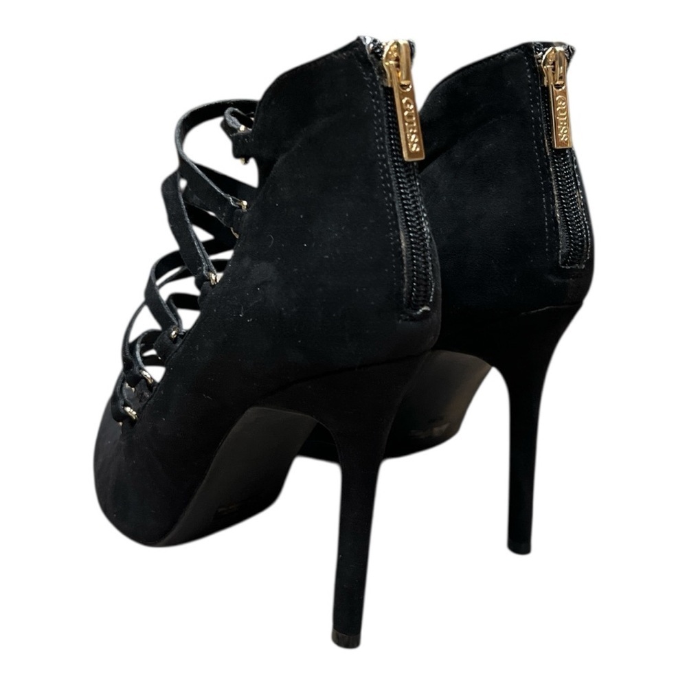 Guess Suede Black Strapped Pointed Toes Heels SZ 10M